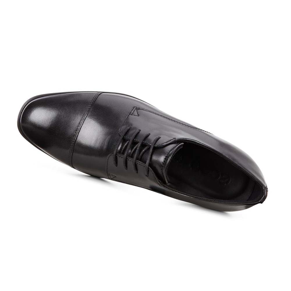 Men's Ecco Melbourne Cap Toe Tie Dress Shoes Black | Canada 521SGL